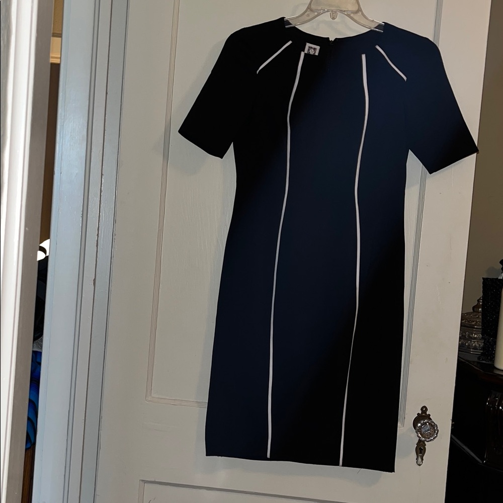 Anne Klein Black Knee Length Dress with White Accents